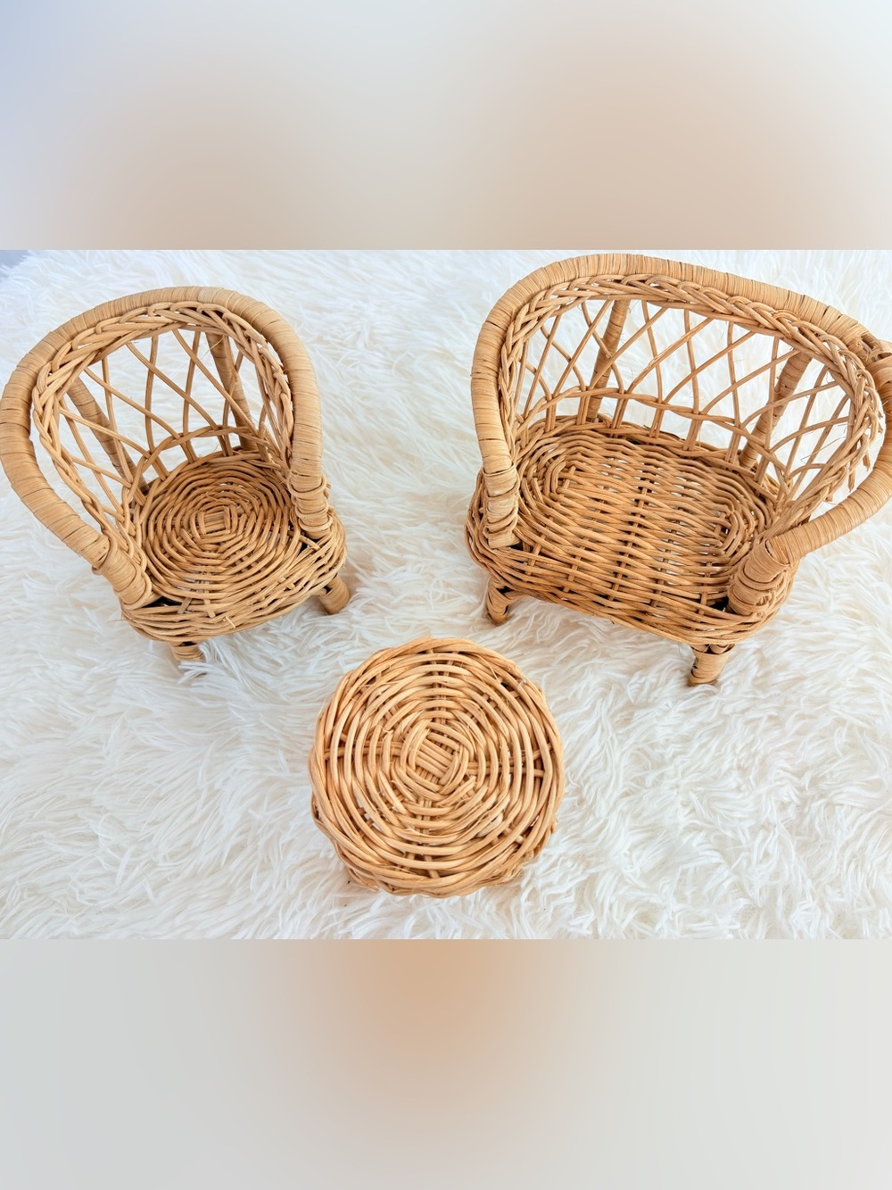 Vintage 70s Wicker Doll House Furniture Set~ Loveseat Chair Table